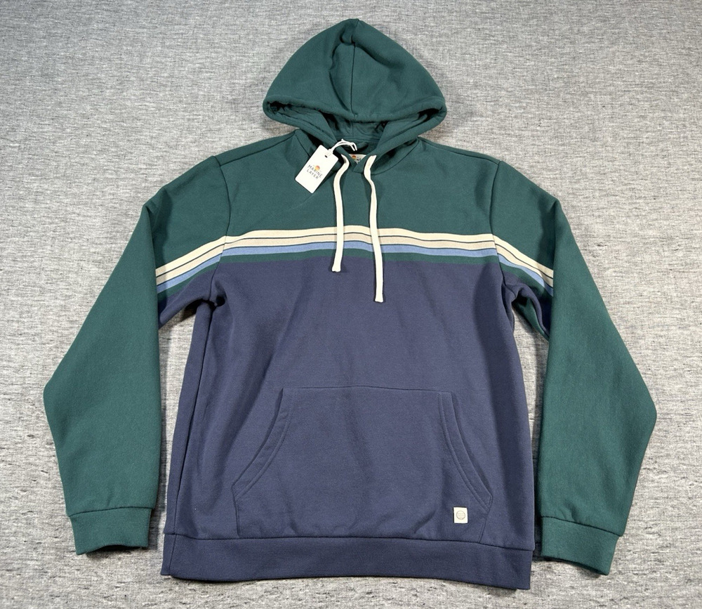 Marine Layer Archive Cloud 9 Fleece Hoodie Green Navy Colorblock Mens Medium